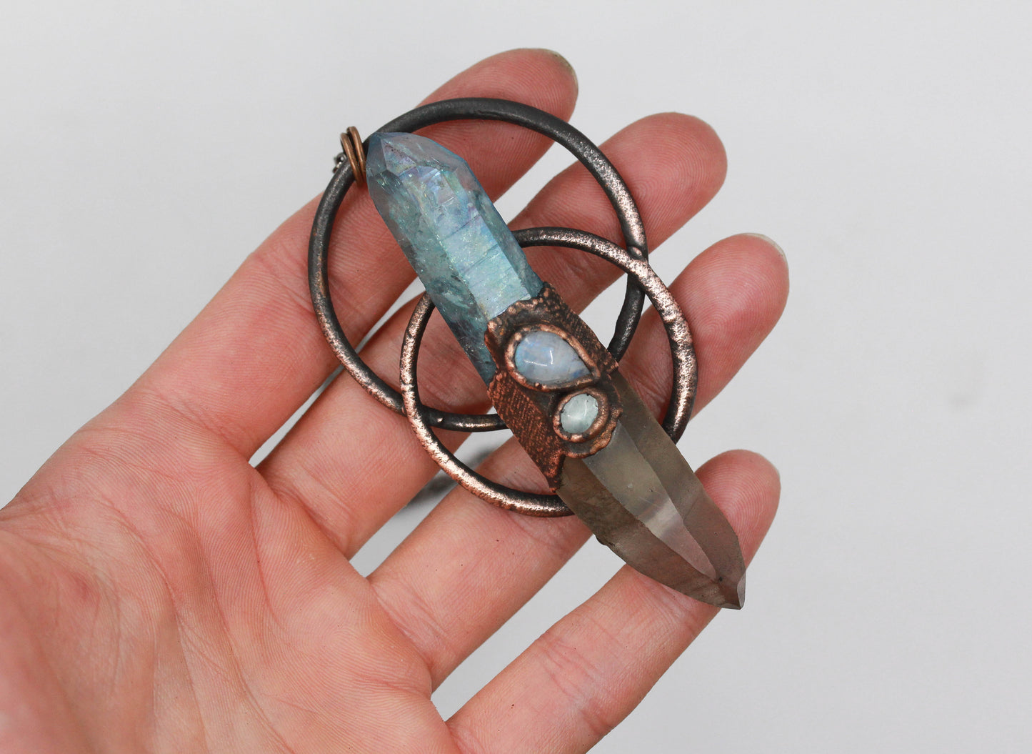 Aqua Aura Quartz, Smoky Quartz & Aquamarine Necklace