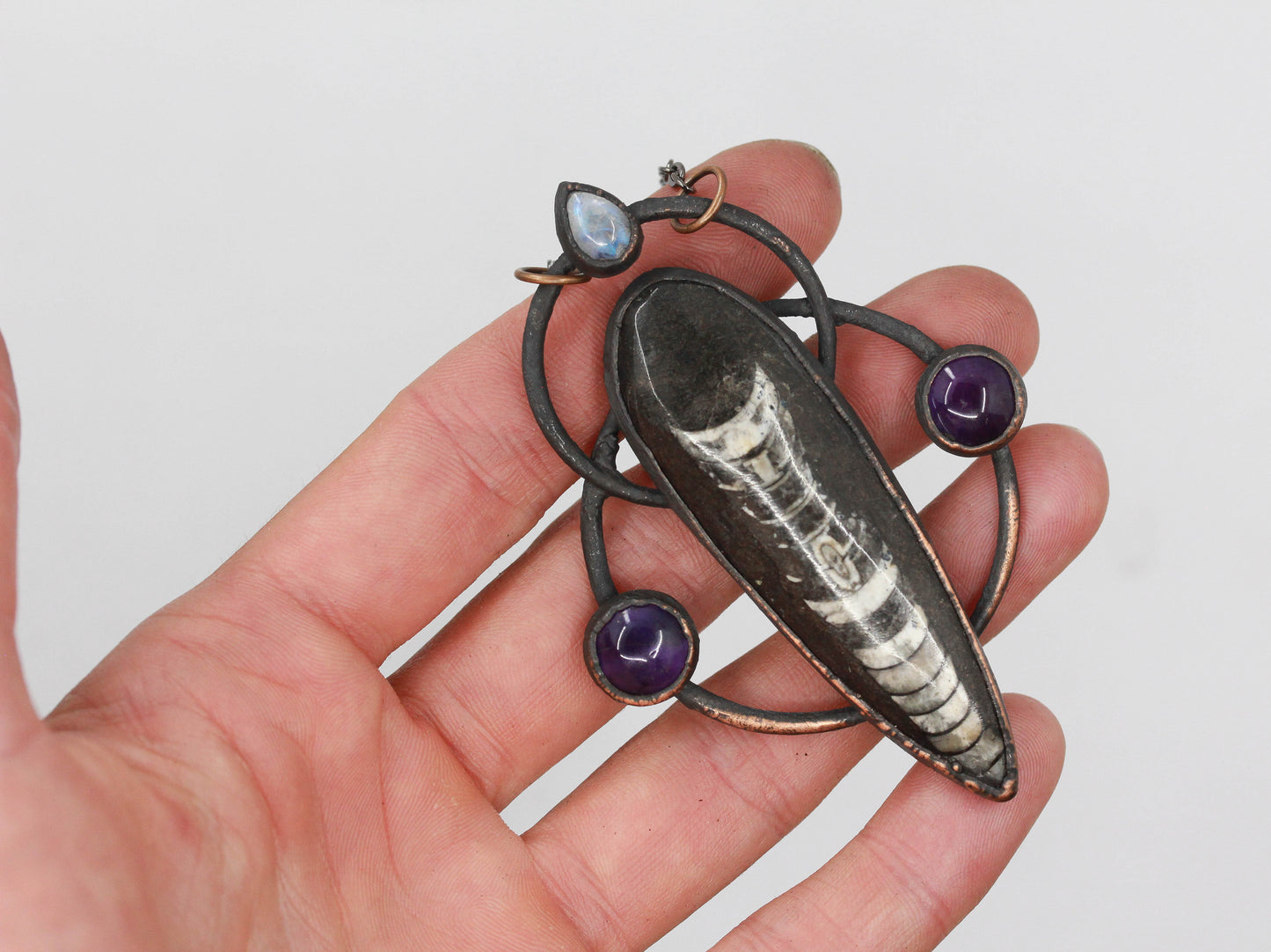 Large Orthoceras Fossil & Amethyst Necklace