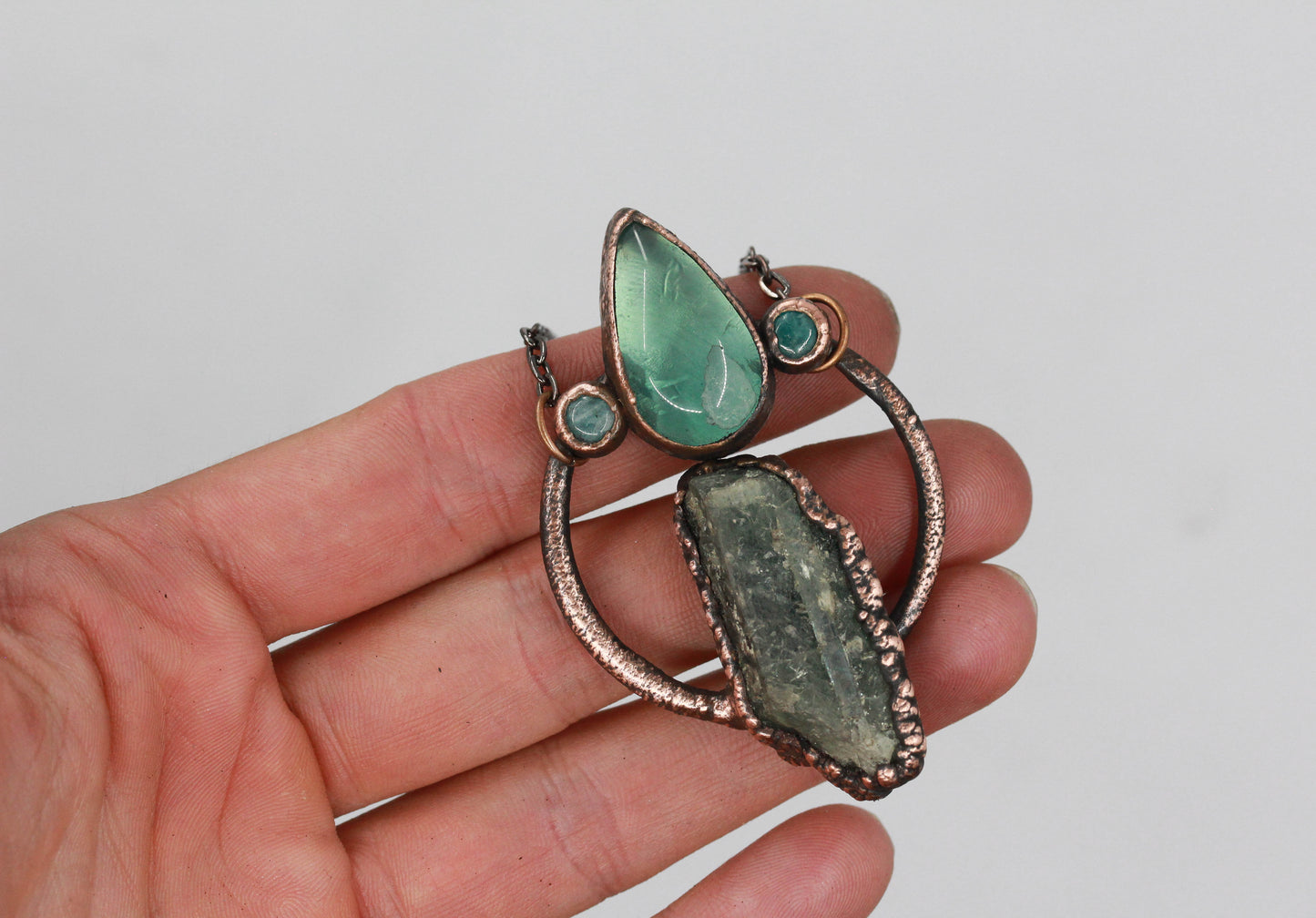 Green Kyanite, Fluorite & Amazonite Necklace