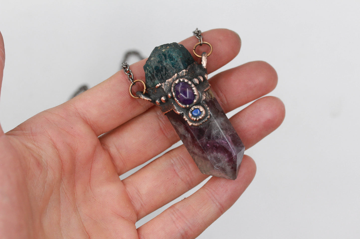 Fluorite, Apatite & Amethyst Necklace