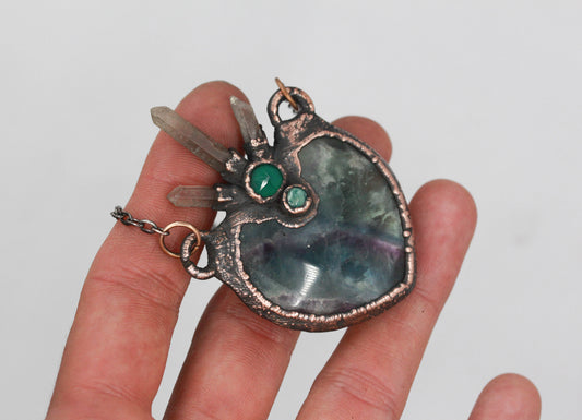 Fluorite, Onyx & Amazonite Heart Necklace