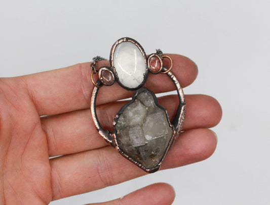 Smoky Amethyst, Rose Quartz & Strawberry Quartz Necklace