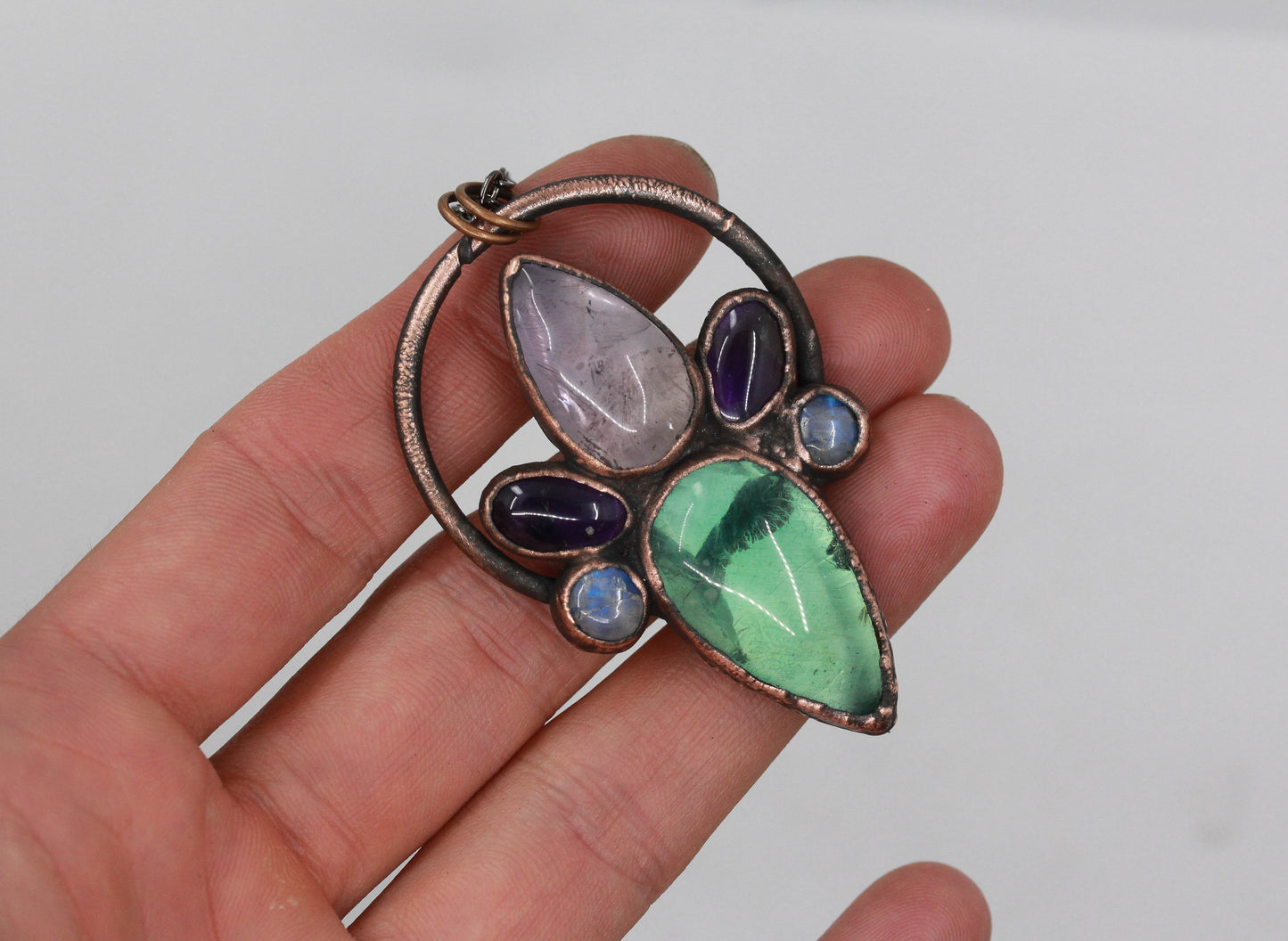 Fluorite, Amethyst & Moonstone Necklace