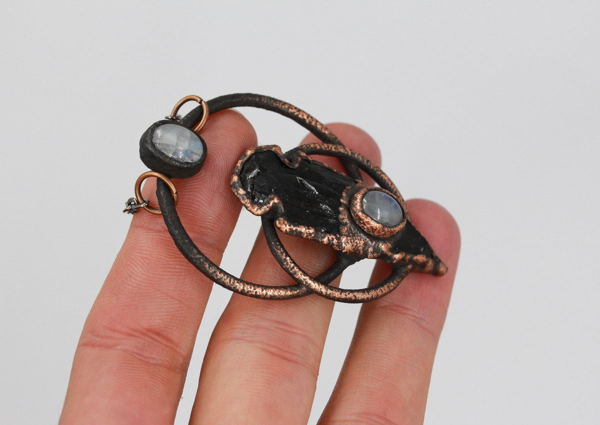 Obsidian Arrowhead & Moonstone Necklace