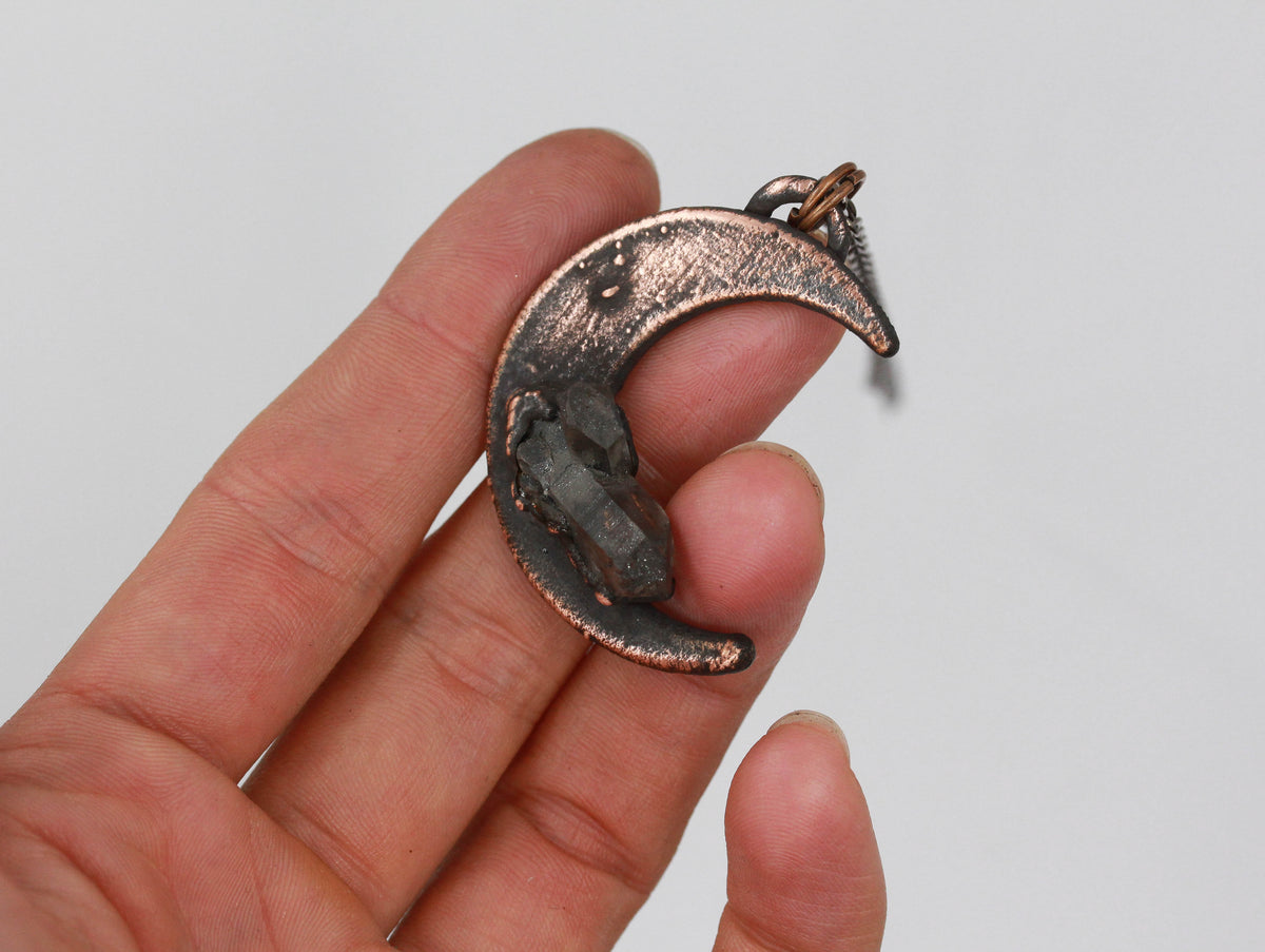 Crescent Moon & Smoky Alpine Quartz Necklace