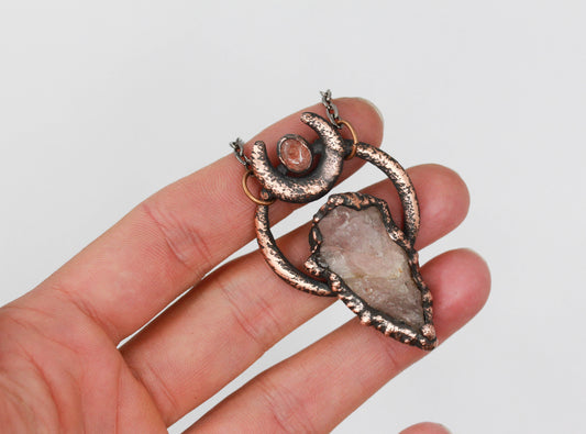 Rose Quartz & Strawberry Quartz Moon Necklace
