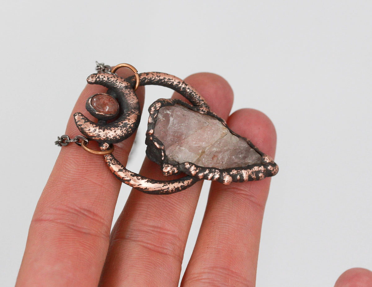 Rose Quartz & Strawberry Quartz Moon Necklace