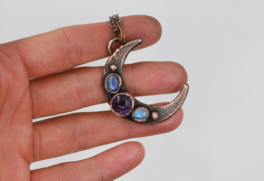 Moonstone & Amethyst Moon Necklace