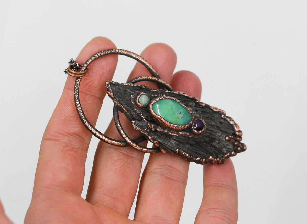 Black Kyanite, Chrysoprase & Amethyst Necklace