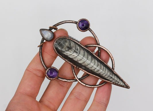 Large Orthoceras Fossil & Amethyst Necklace