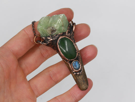Deer Antler, Calcite & Serpentine Necklace