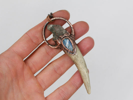 Deer Antler, Chlorite Quartz & Kyanite Necklace