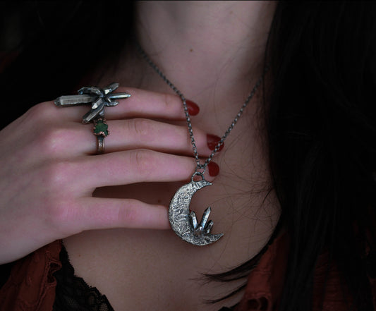 Sterling Silver Crystal Moon Pendant