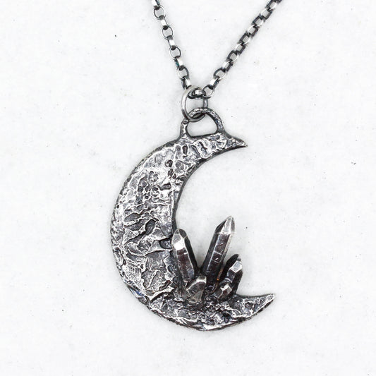Sterling Silver Crystal Moon Pendant