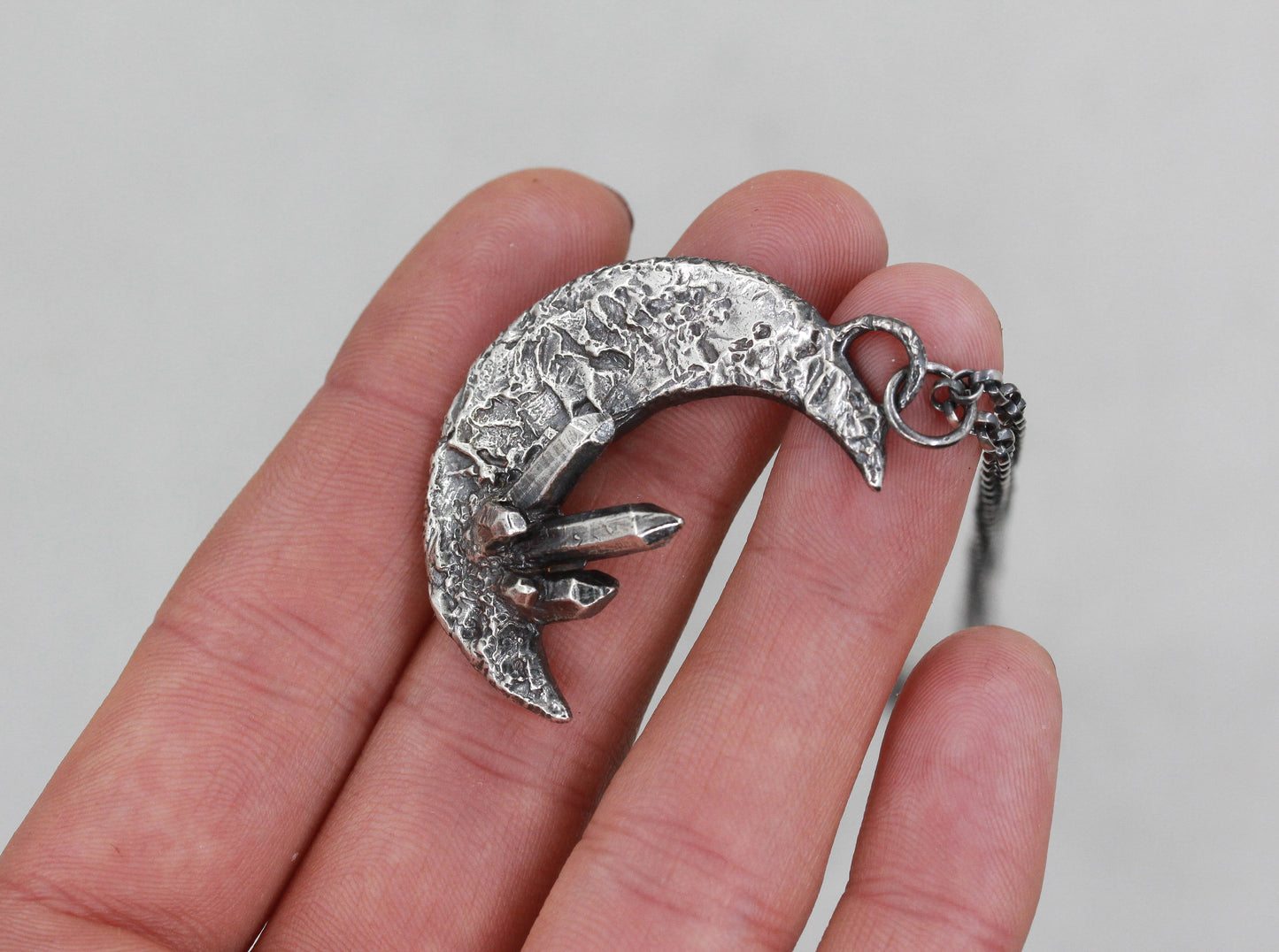 Sterling Silver Crystal Moon Pendant