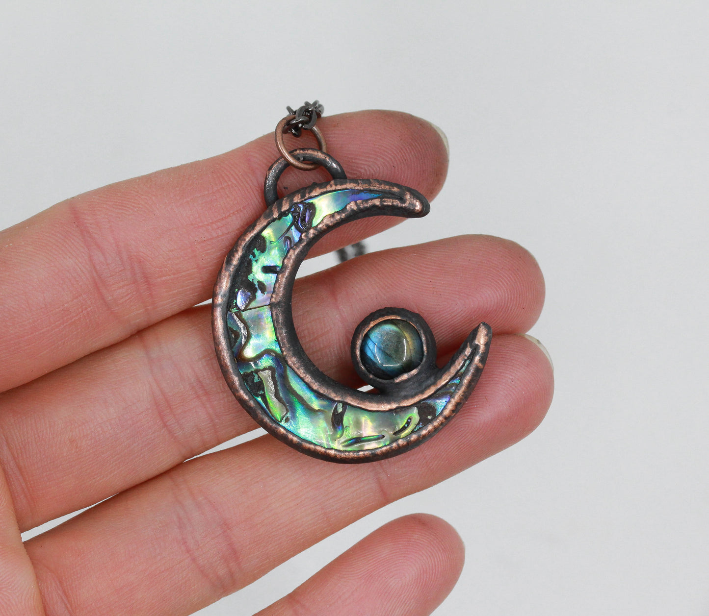 Abalone Shell & Labradorite Moon Necklace