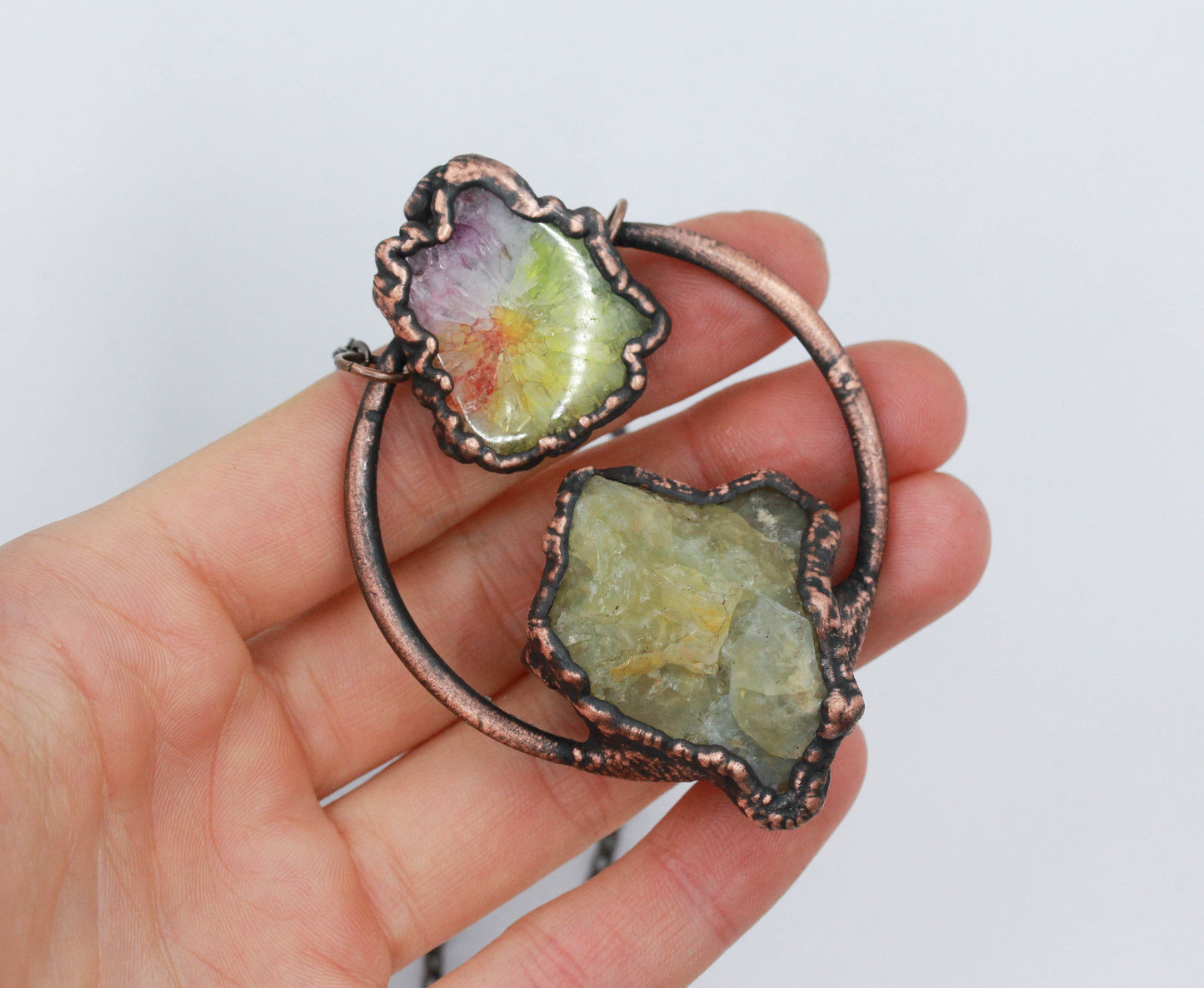 Green Opal & Solar Quartz Necklace