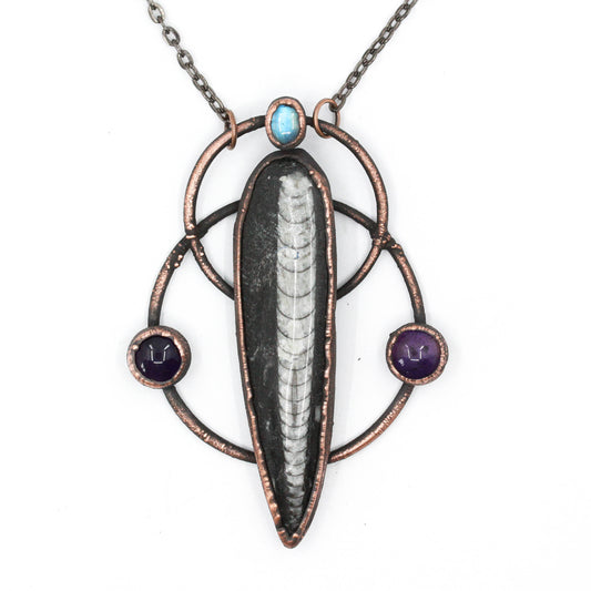 Large Orthoceras Fossil & Amethyst Necklace
