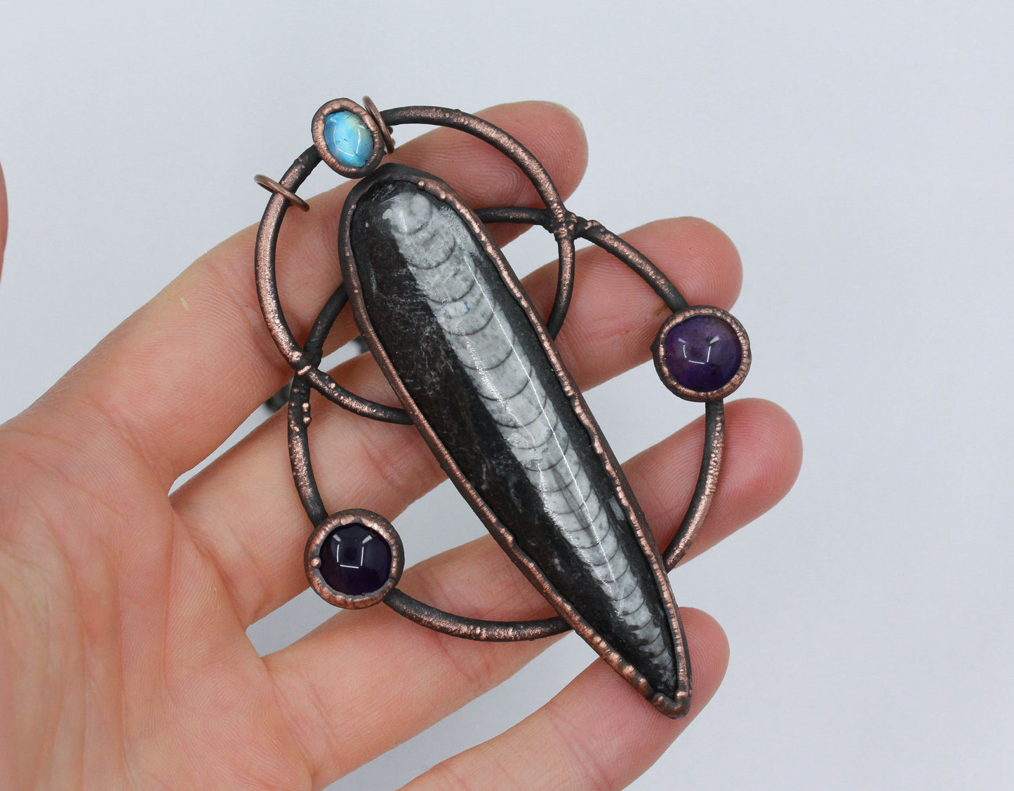 Large Orthoceras Fossil & Amethyst Necklace