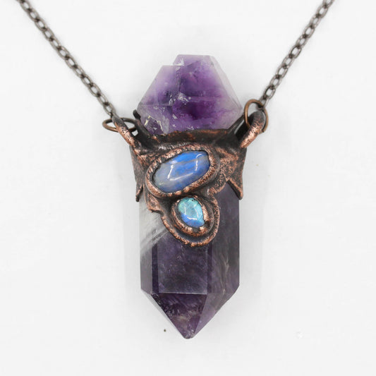 Amethyst & Moonstone Crystal Necklace