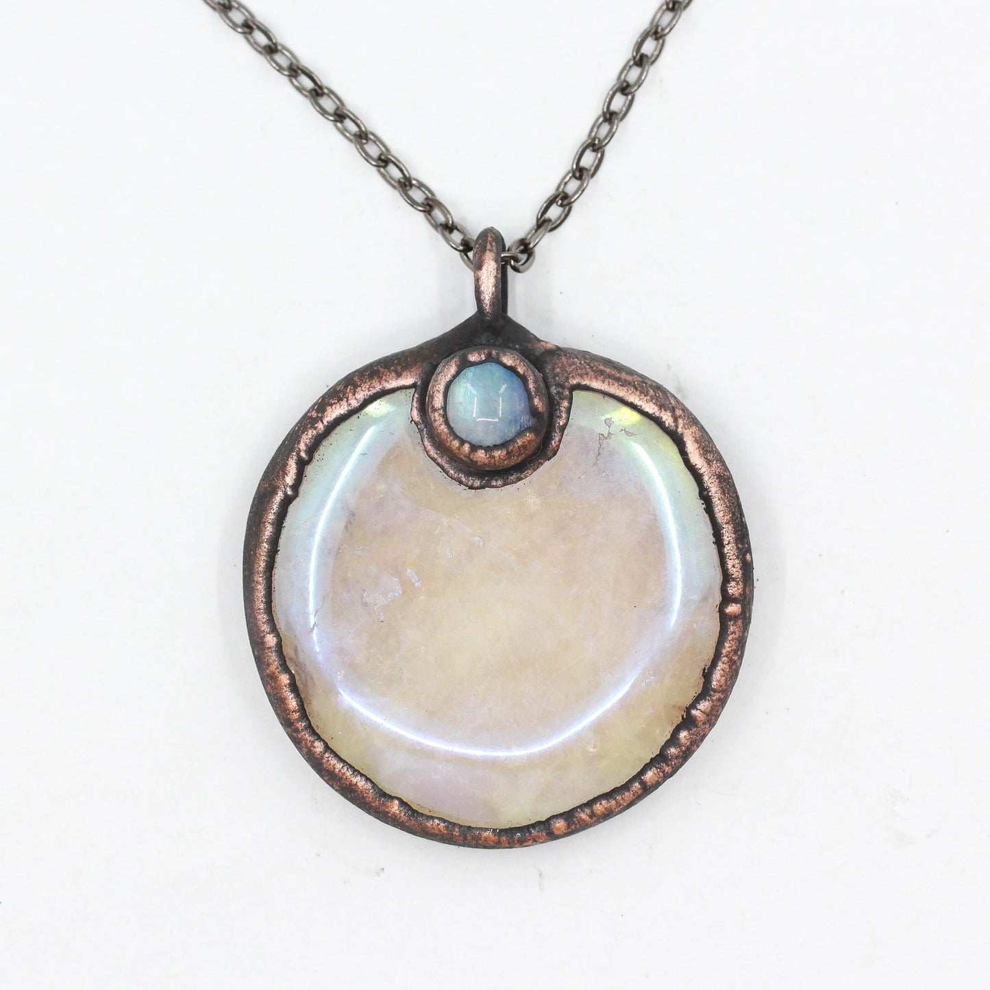 Aura Rose Quartz & Moonstone Palmstone Necklace