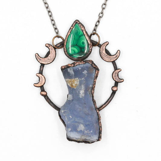 Blue Chalcedony & Malachite Moon Necklace