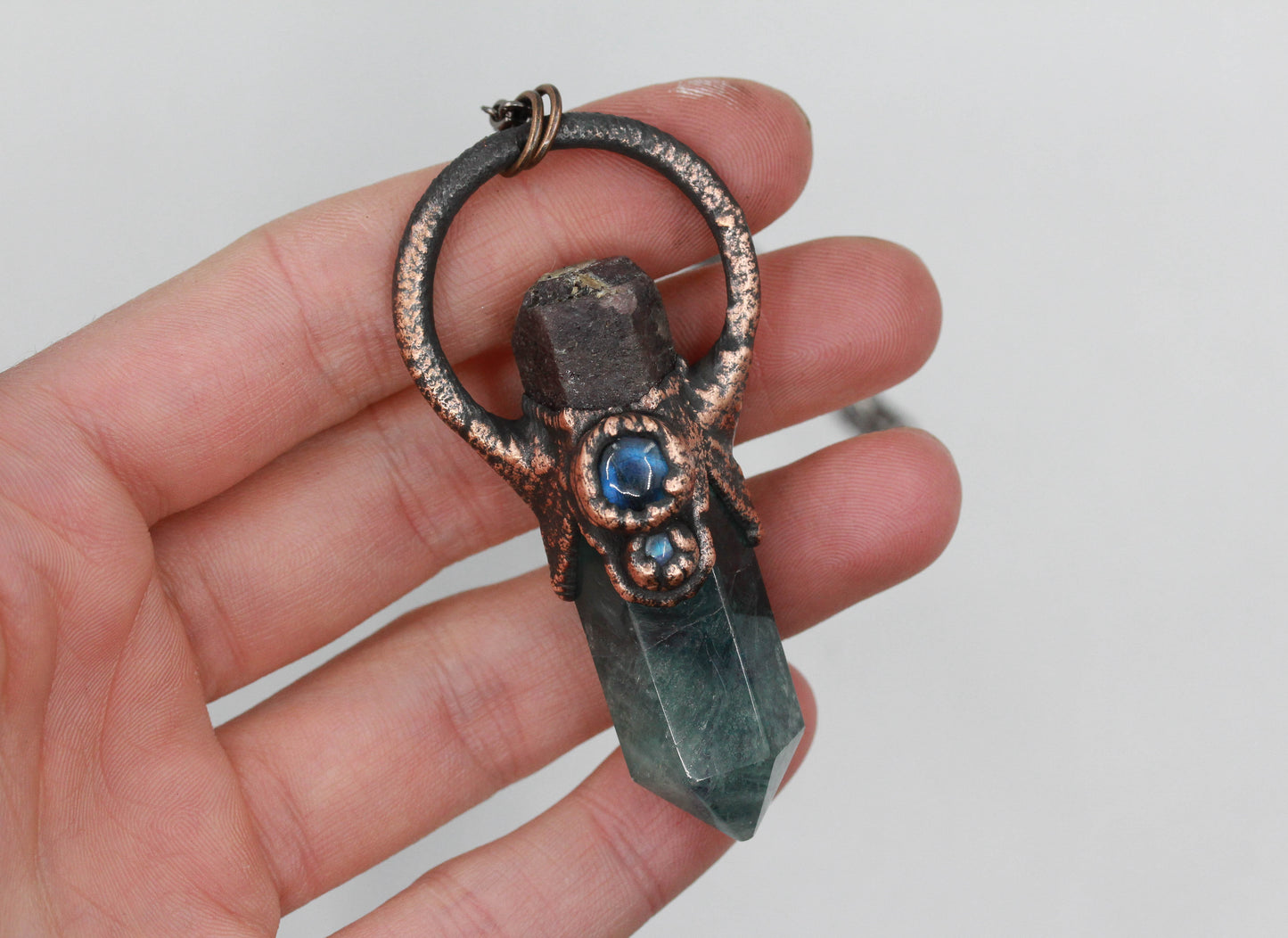 Fluorite, Tourmaline & Labradorite Moon Necklace