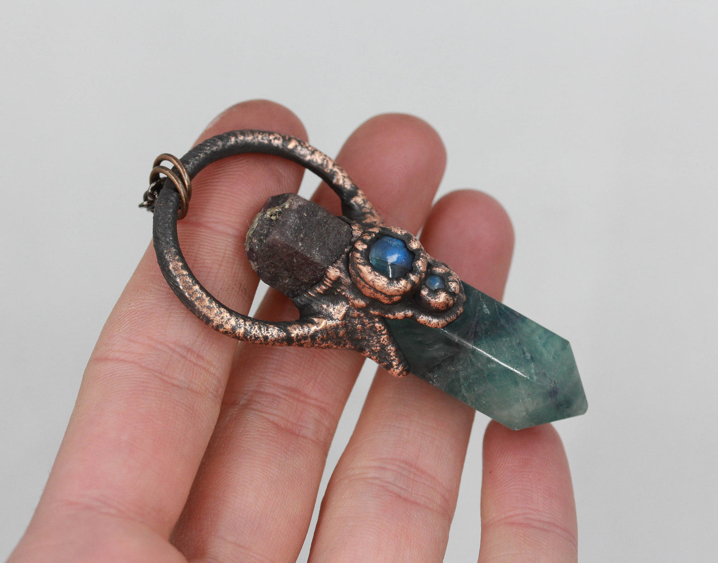 Fluorite, Tourmaline & Labradorite Moon Necklace