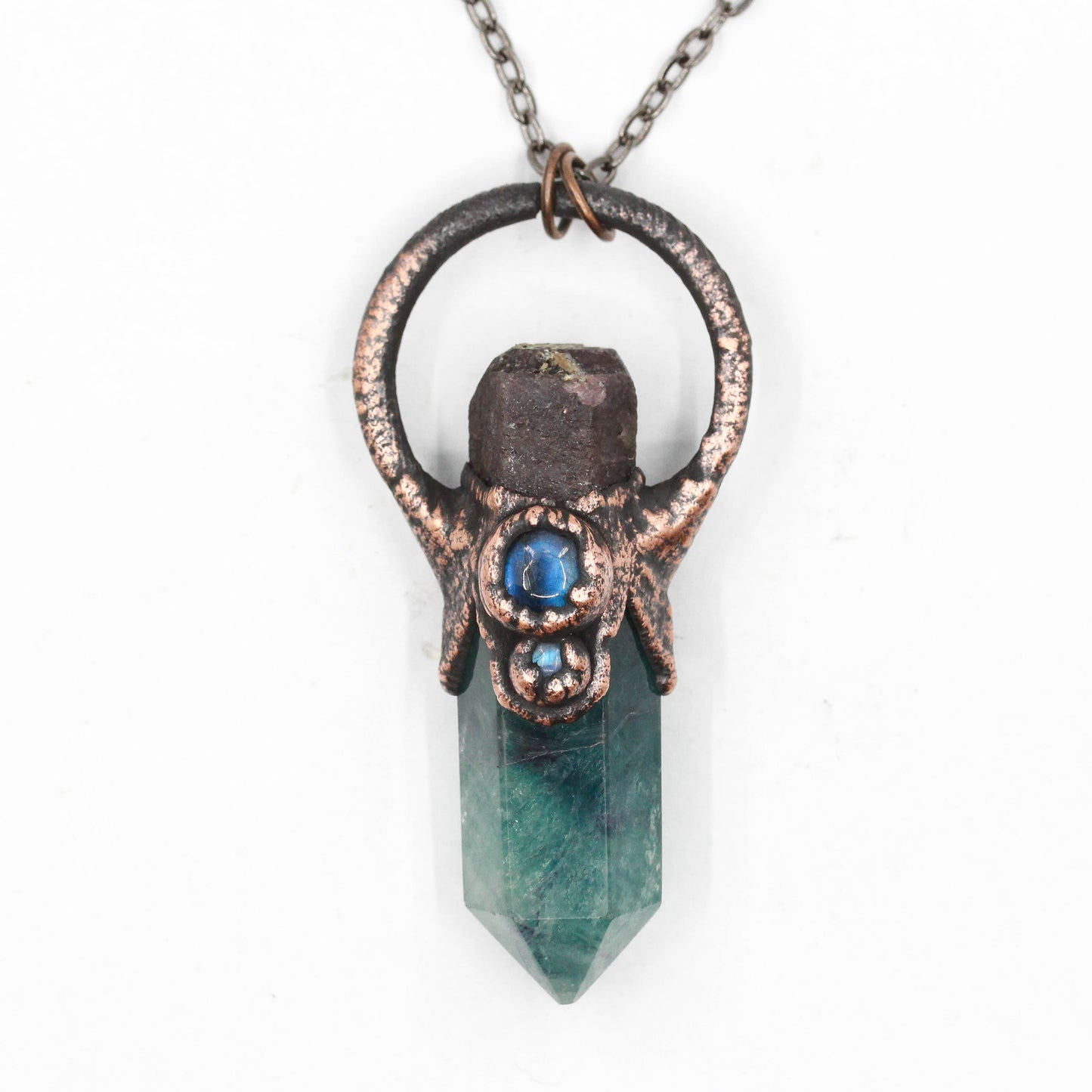 Fluorite, Tourmaline & Labradorite Moon Necklace
