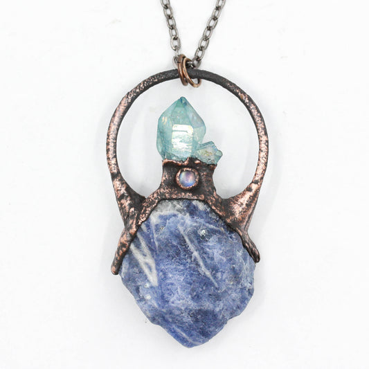 Sodalite, Aqua Aura Quartz & Moonstone Necklace
