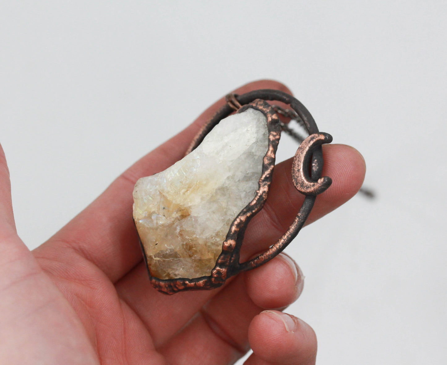 Aura Citrine Crystal Moon Necklace