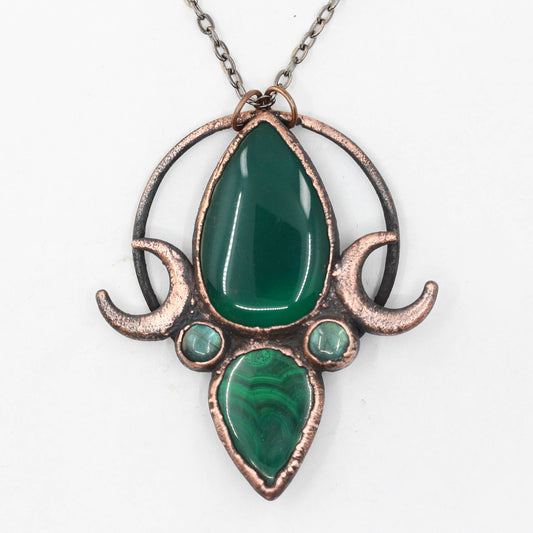 Jade, Malachite & Labradorite Moon Necklace