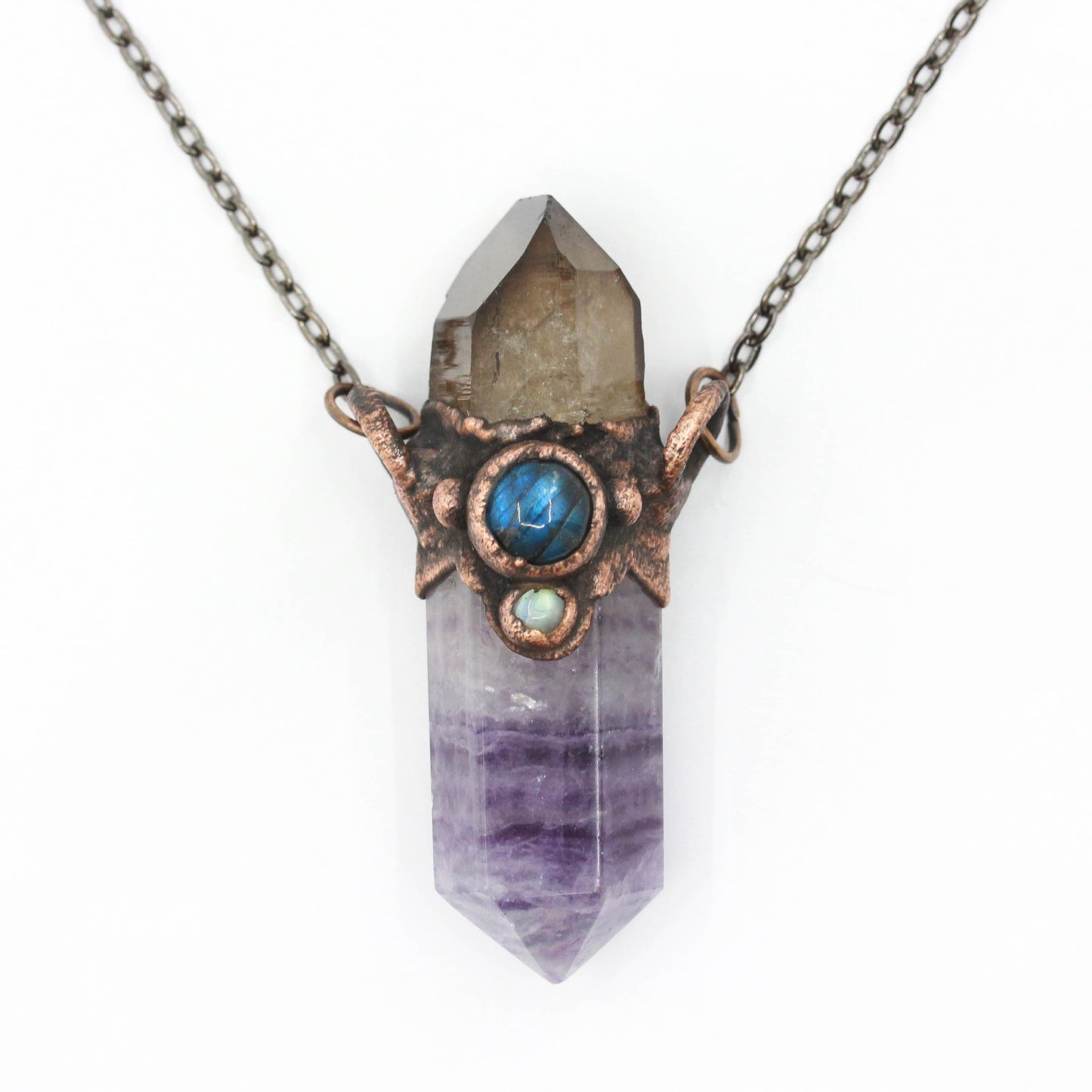 Fluorite, Smoky Quartz & Labradorite Necklace