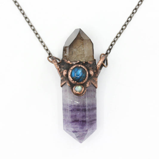 Fluorite, Smoky Quartz & Labradorite Necklace