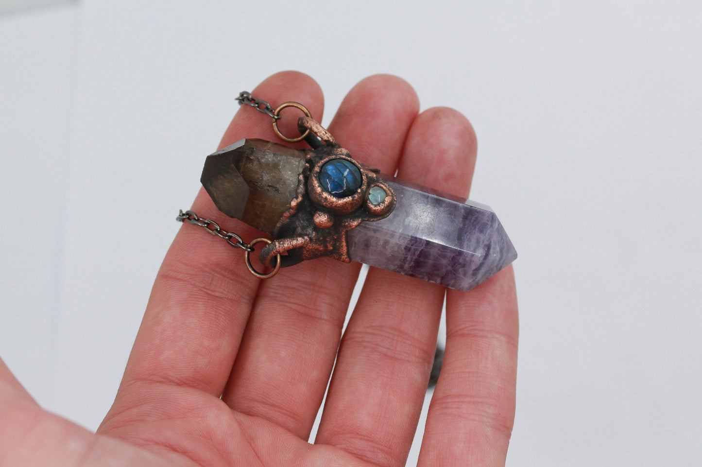Fluorite, Smoky Quartz & Labradorite Necklace