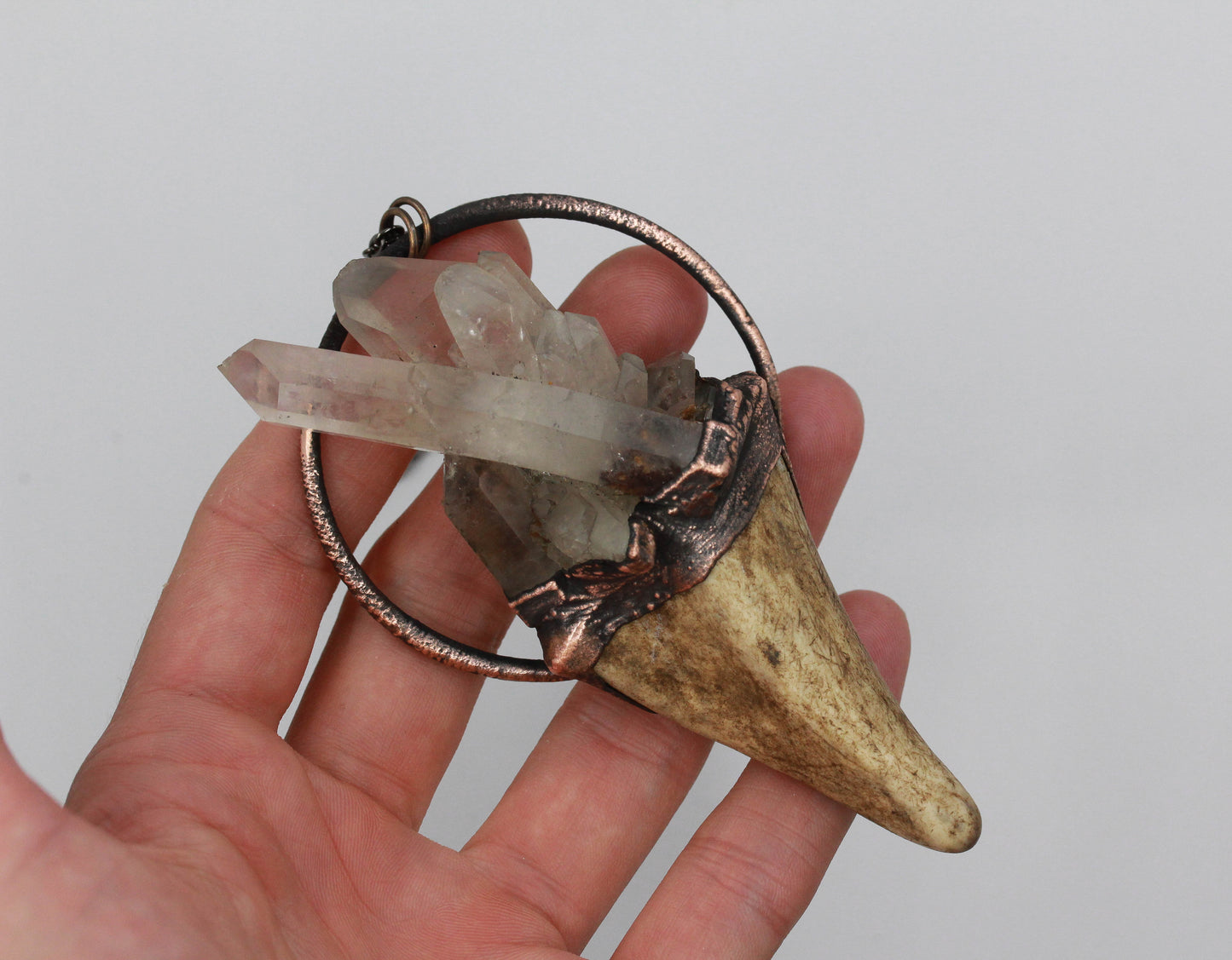 Large Deer Antler & Lodolite Necklace