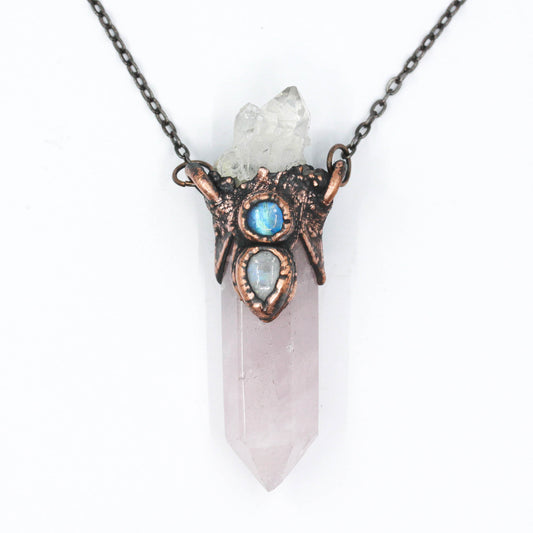 Rose Quartz, Quartz & Moonstone Necklace