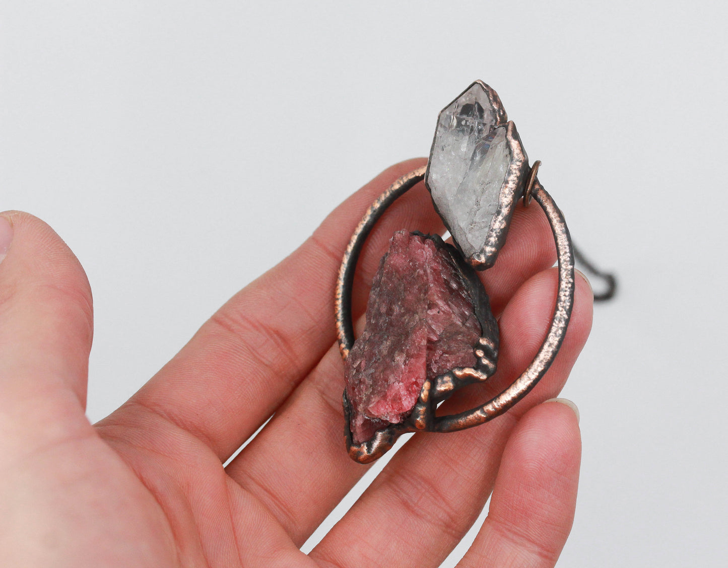 Rhodonite & Rose Aura Quartz Necklace