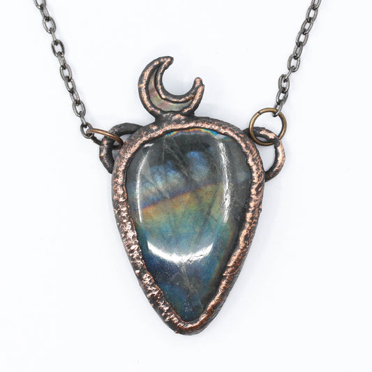 Labradorite & Abalone Shell Moon Necklace