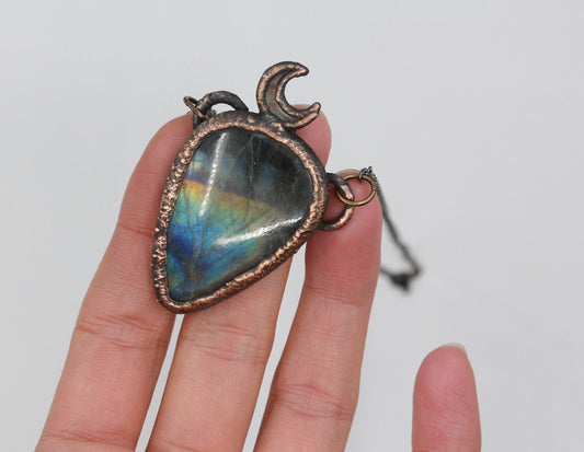 Labradorite & Abalone Shell Moon Necklace