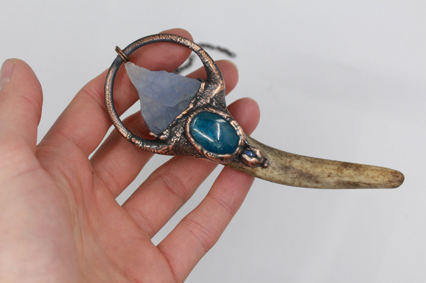 Deer Antler, Chalcedony & Apatite Necklace
