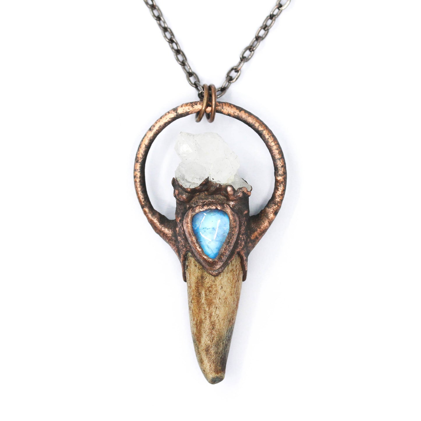 Small Deer Antler, Quartz & Moonstone Necklace