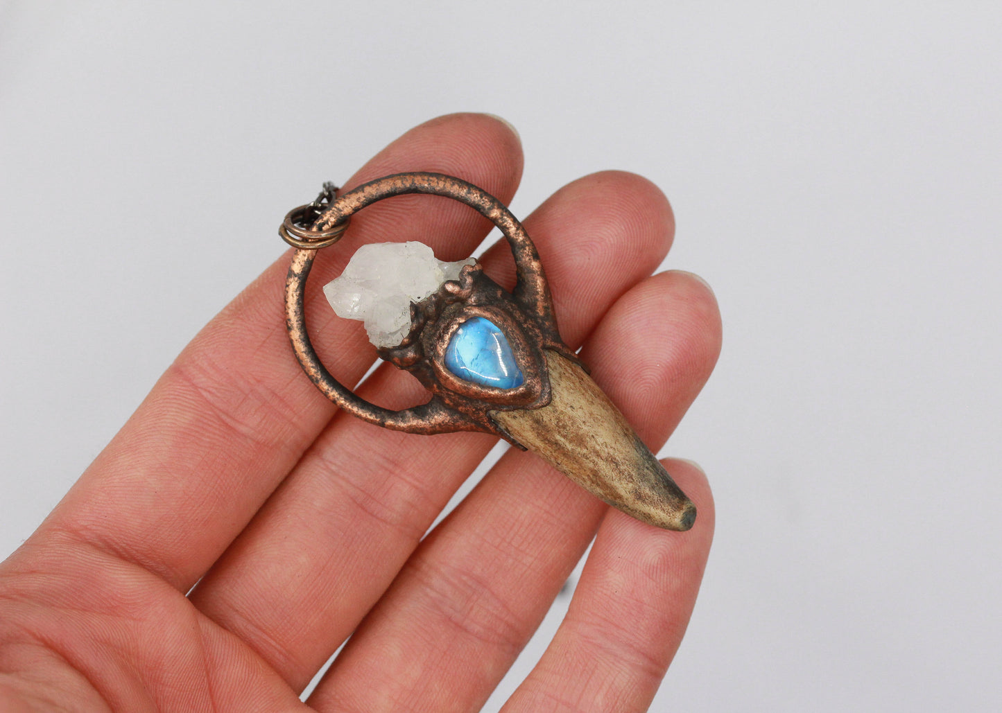 Small Deer Antler, Quartz & Moonstone Necklace
