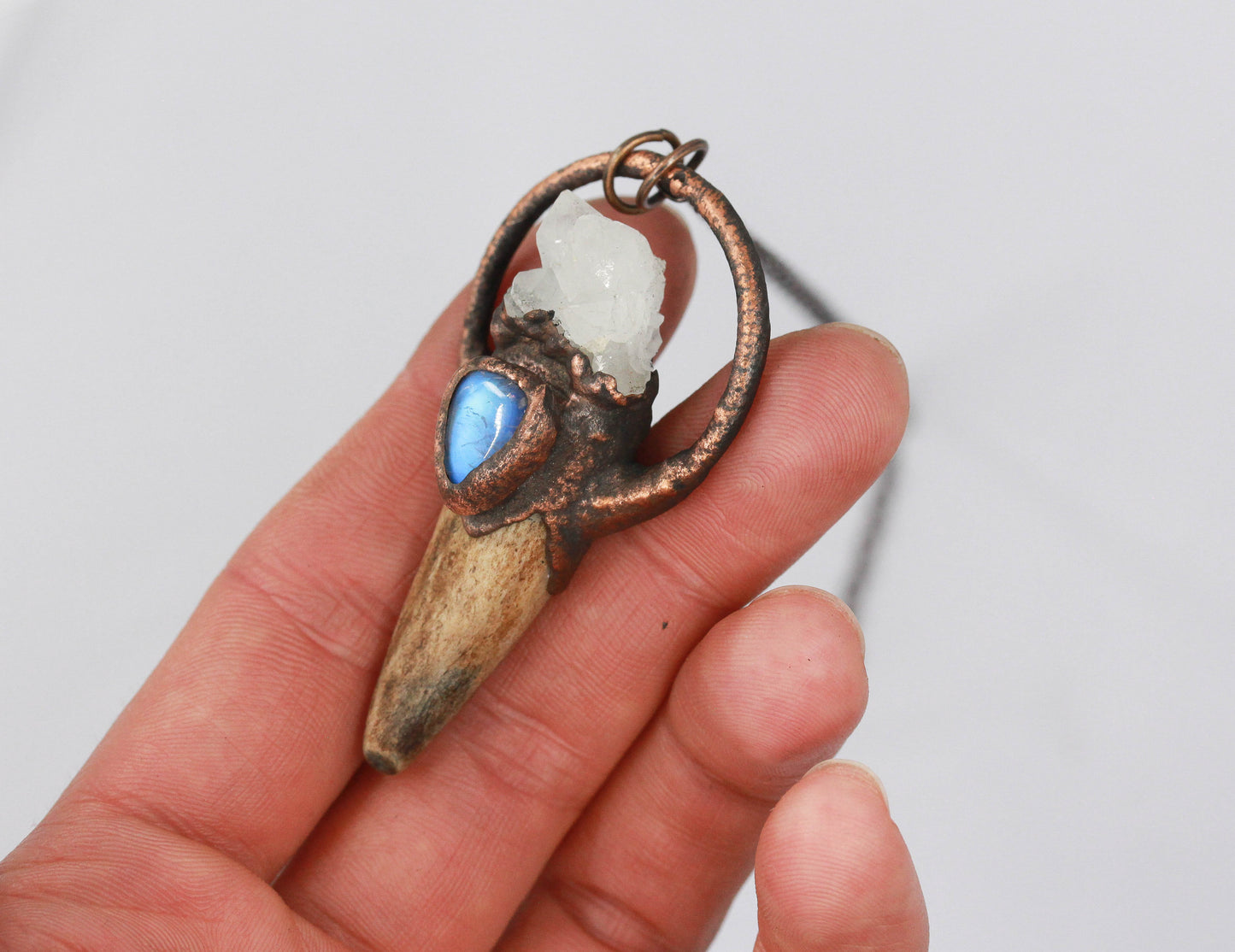 Small Deer Antler, Quartz & Moonstone Necklace