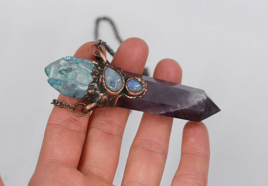Aqua Aura Quartz & Moonstone Necklace