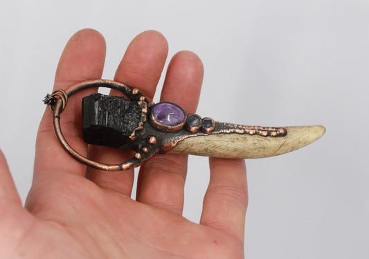 Deer Antler, Tourmaline, Amethyst & Moonstone Necklace
