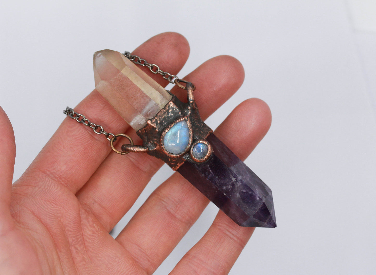 Amethyst, Quartz & Moonstone Necklace