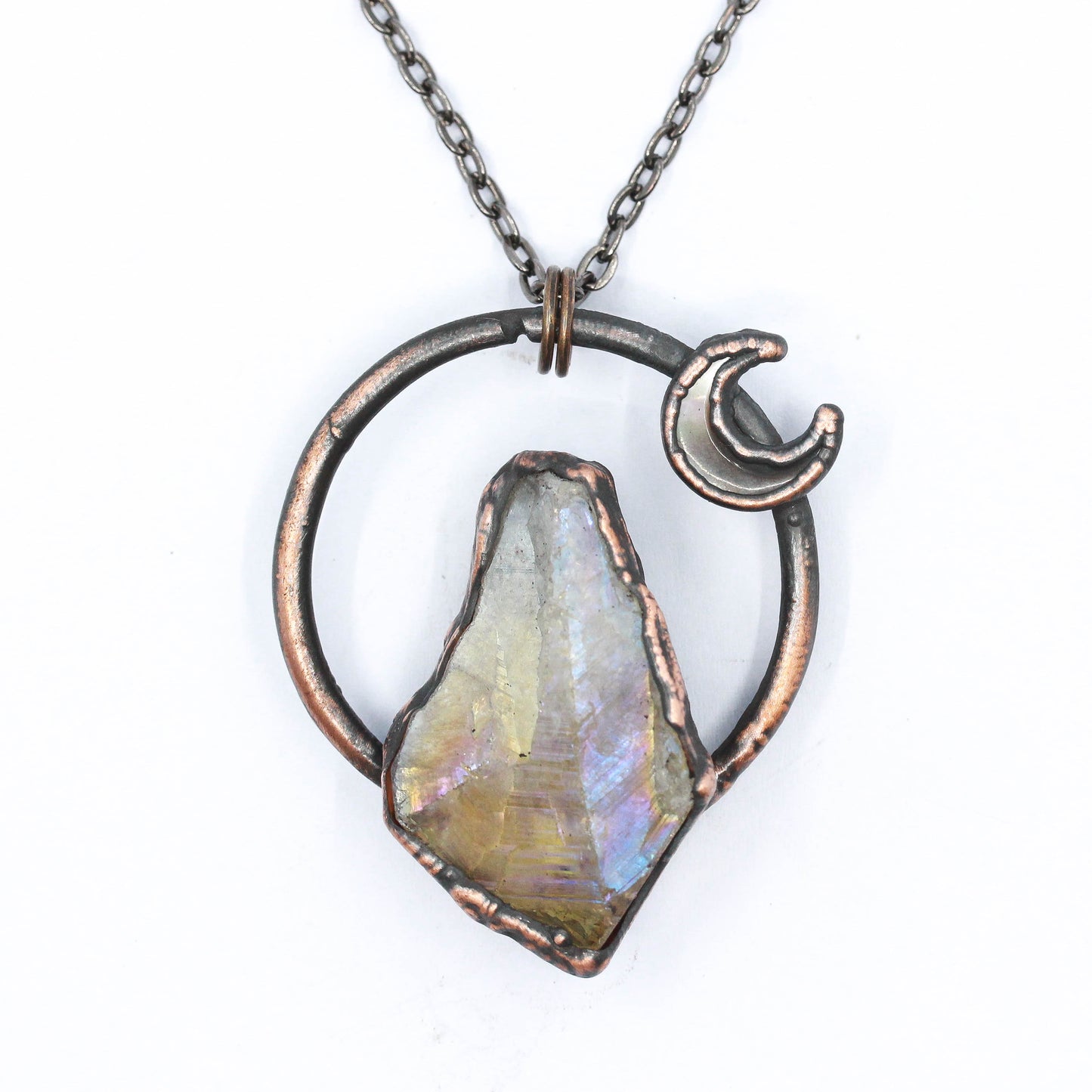 Aura Citrine & Abalone Moon Necklace