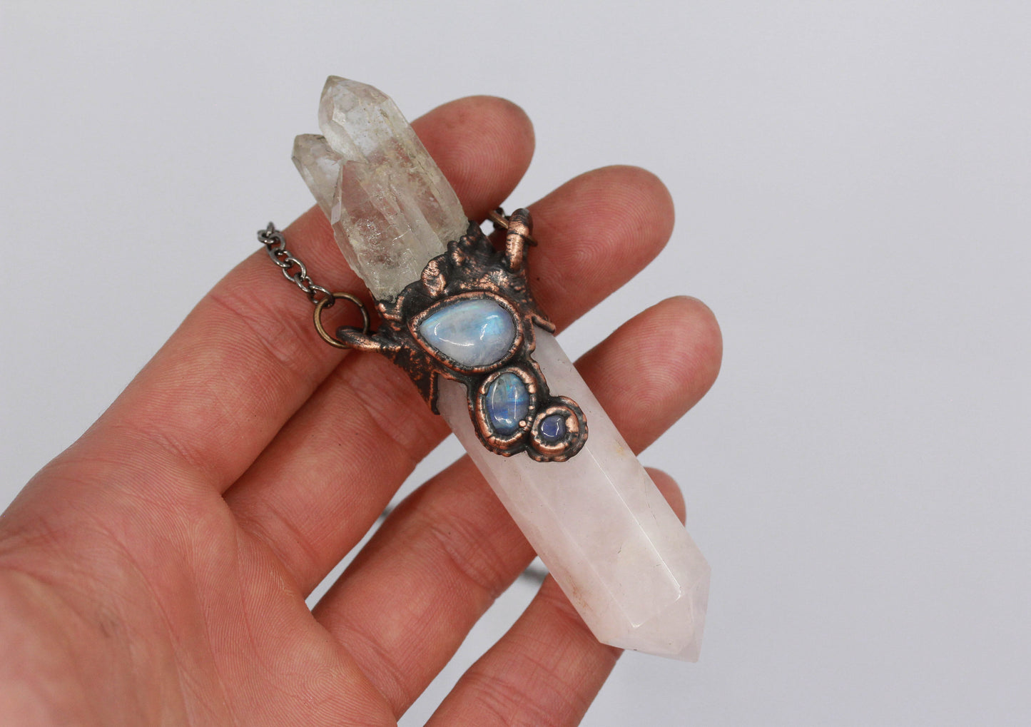 Rose Quartz, Quartz & Moonstone Necklace
