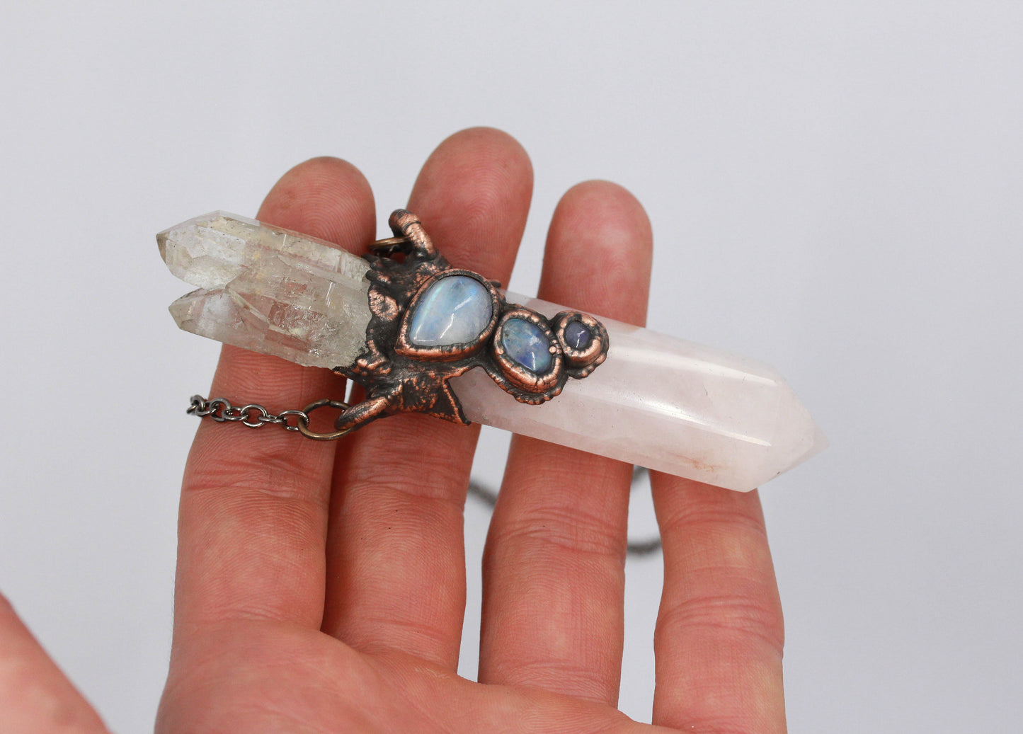 Rose Quartz, Quartz & Moonstone Necklace